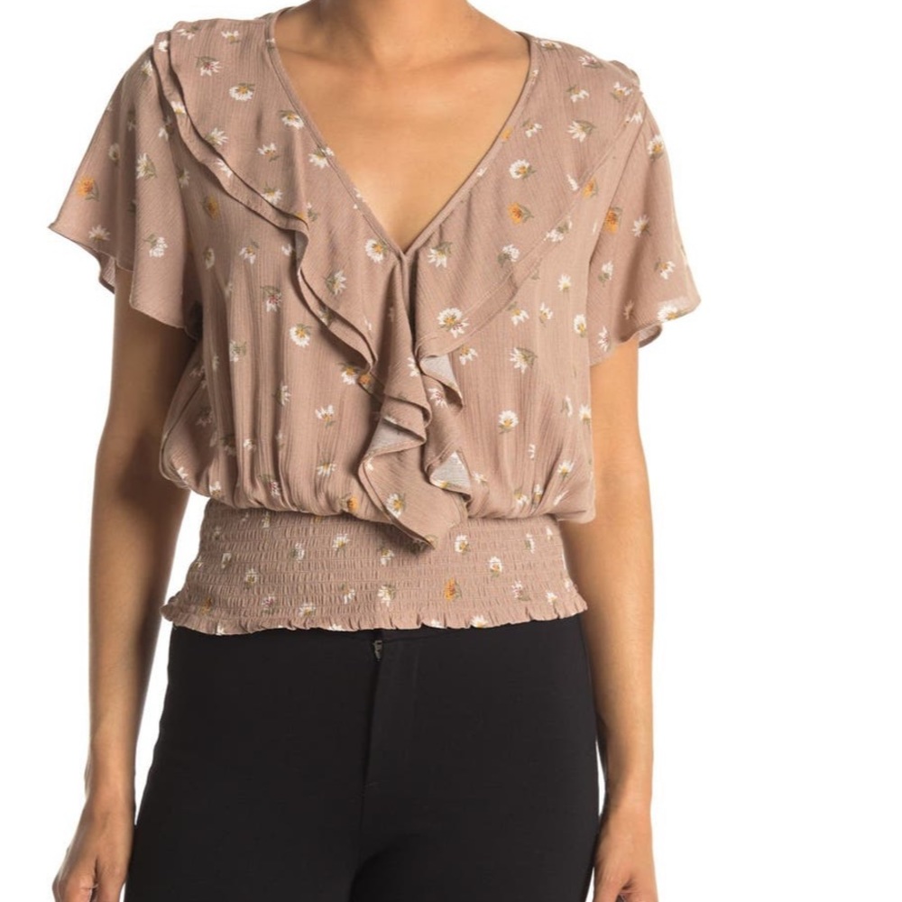Faux wrap top with smocked bottom